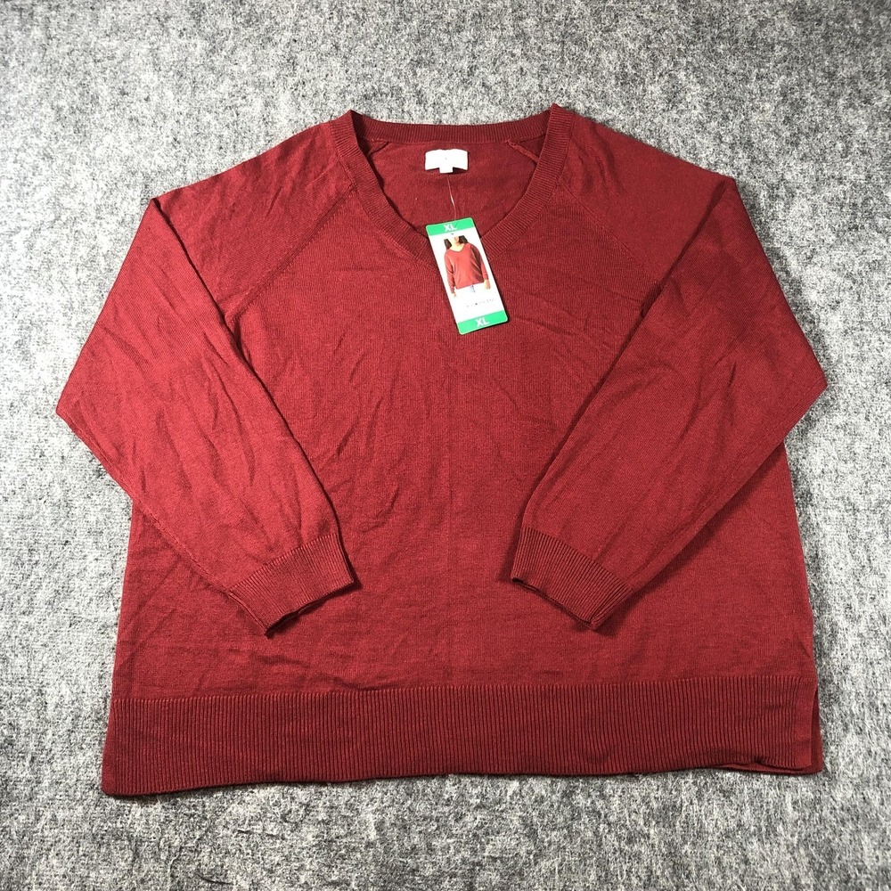 Lucky Brand‎ Sweater Womens XL Red Solid Knit Scoop Neck Pullover Raglan Sleeve